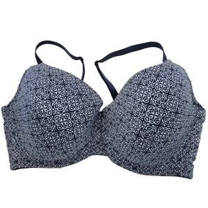 Delta Burke T-Shirt Bra underwire Adds Shape Not Size navy blue abstract Sz 40D